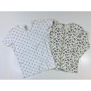 GAP Womens Set of 2 Shirts Long Short Sleeve Flowers White Purple Size Small